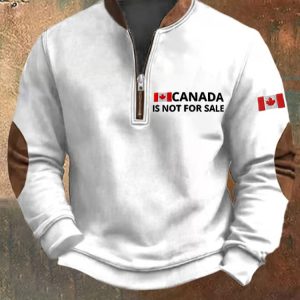 Mens Canada Is Not For Sale Print Zipper Collar Sweatshirt2