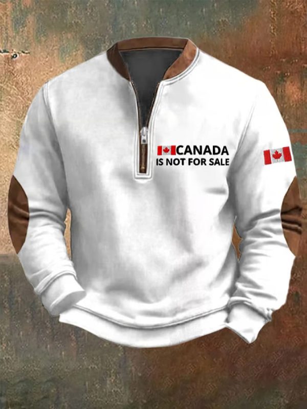 Mens Canada Is Not For Sale Print Zipper Collar Sweatshirt