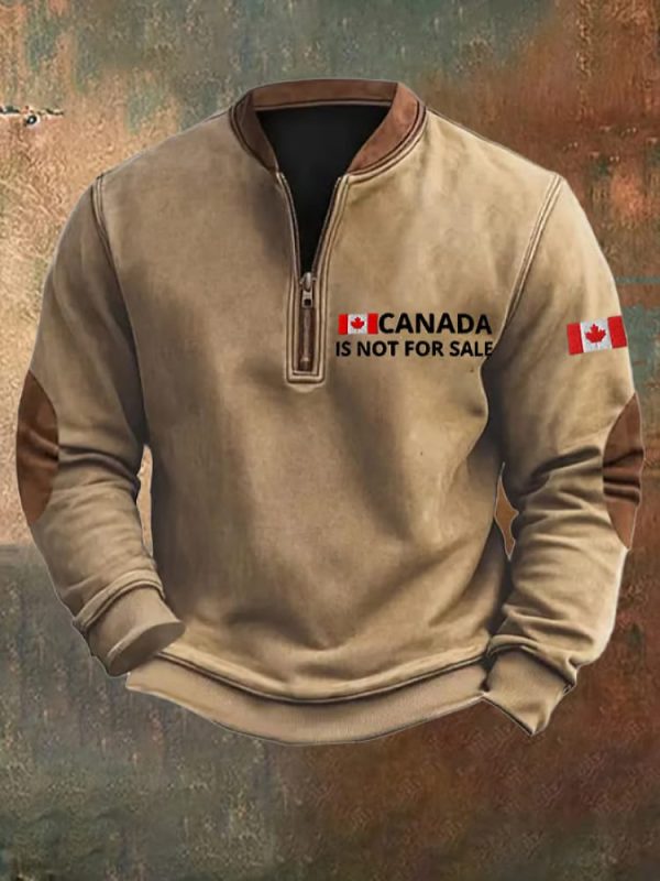 Mens Canada Is Not For Sale Print Zipper Collar Sweatshirt