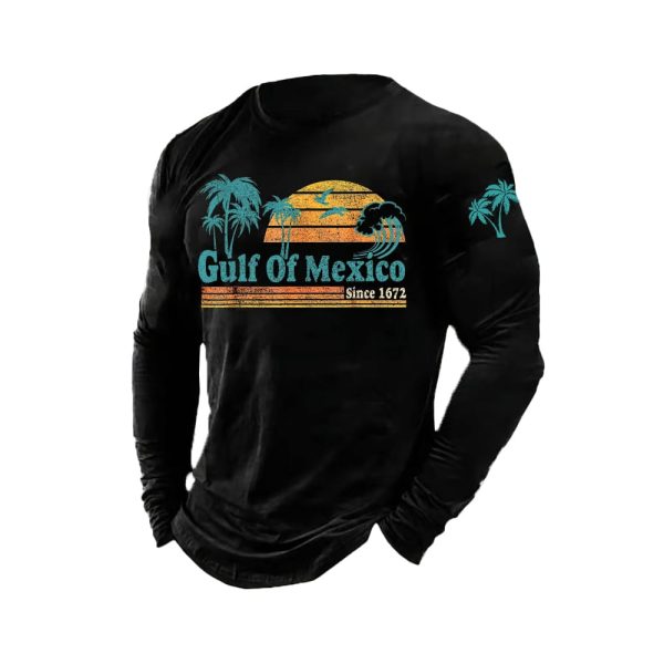 Mens Gulf Of Mexico Print Long Sleeve Top