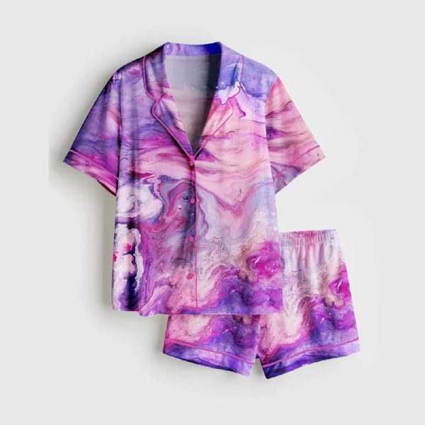 Purple Marble Satin Pajama Set