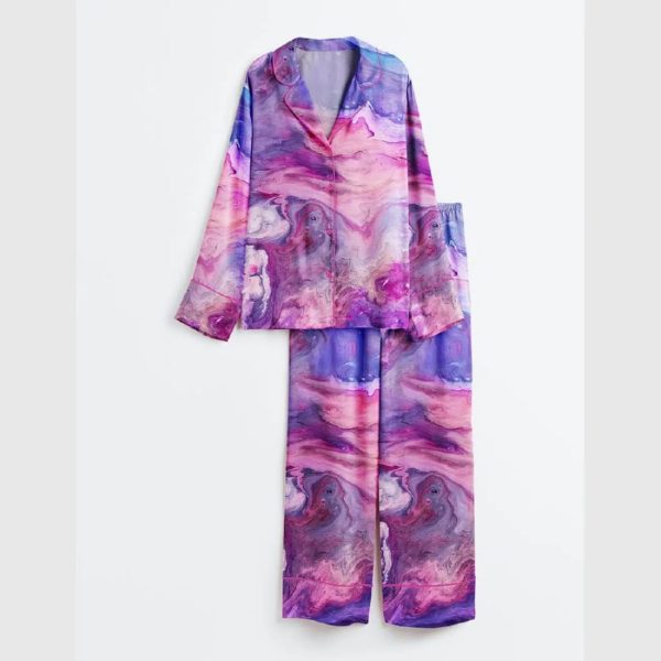 Purple Marble Satin Pajama Set