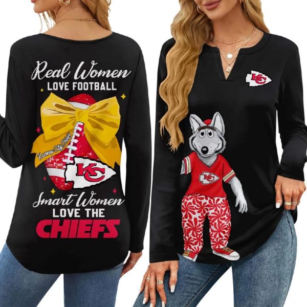 Real Women Love Football Smart Women Love The Chiefs V-neck Long Sleeve Shirt