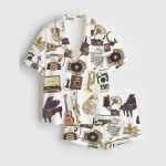 Retro Musical Guitar Instrument Gramophone Piano Art Print Pajama Set
