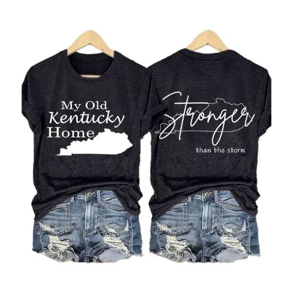 Retro My Old Kentucky Home Stronger Than The Storm Print T-Shirt