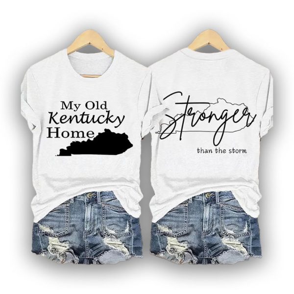 Retro My Old Kentucky Home Stronger Than The Storm Print T-Shirt