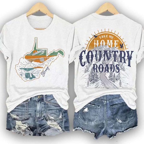 Retro West Virginia Strong Take Me Home Country Roads Print T-Shirt