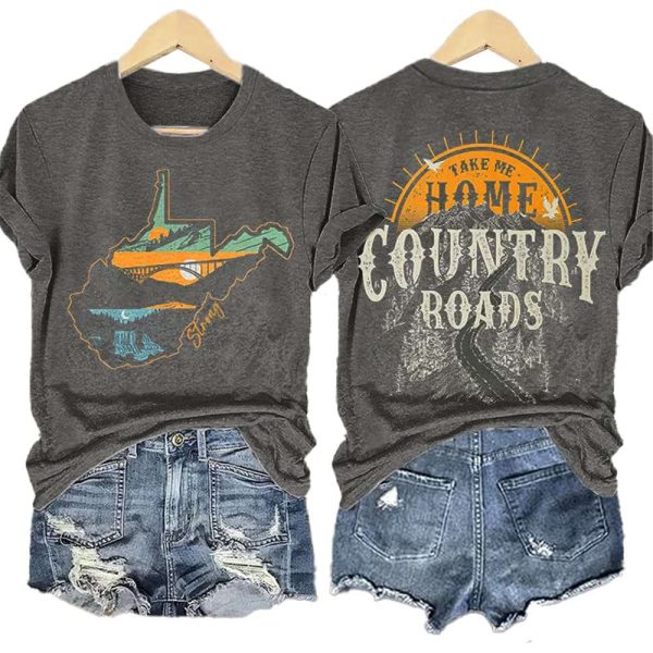 Retro West Virginia Strong Take Me Home Country Roads Print T-Shirt