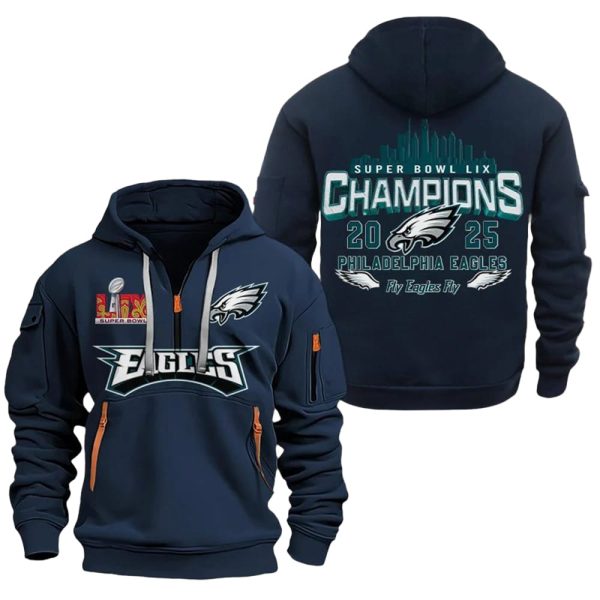 Super Bowl LIX Champions 2025 Fly Eagles Fly Quarter Zip Hoodie