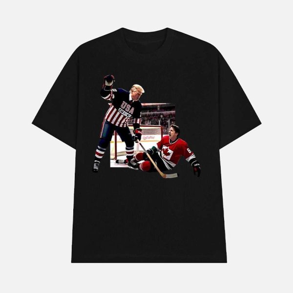 Trump Defeating Justin Trudeau Funny Hockey Shirt