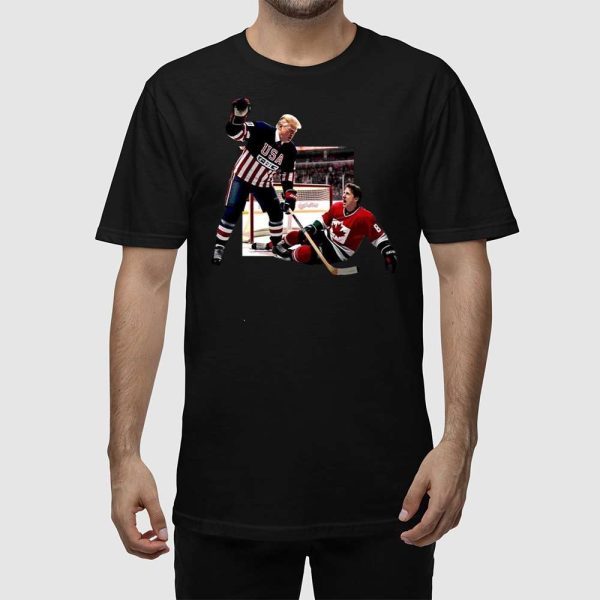 Trump Defeating Justin Trudeau Funny Hockey Shirt