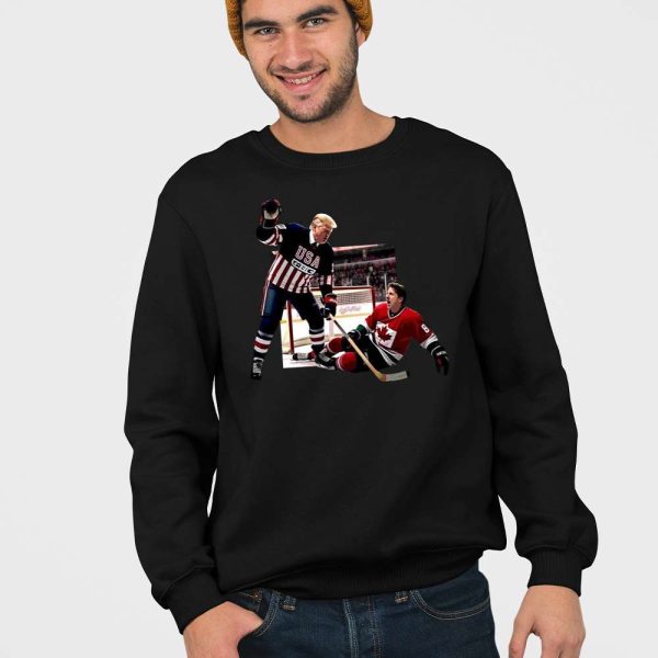 Trump Defeating Justin Trudeau Funny Hockey Shirt