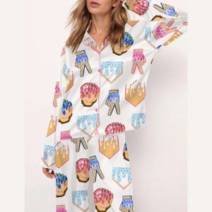 Ice Cream Baseball Satin Pajama Set2