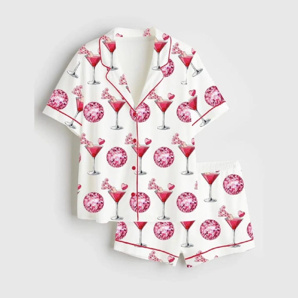 Valentine's Day Cocktail Glass Satin Pajama Set