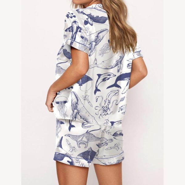 Vintage Sea Animals Satin Pajama Set