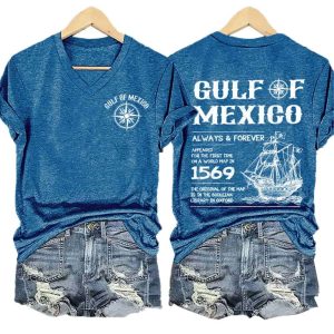 Womens Gulf Of Mexico Printed V Neck T Shirt1