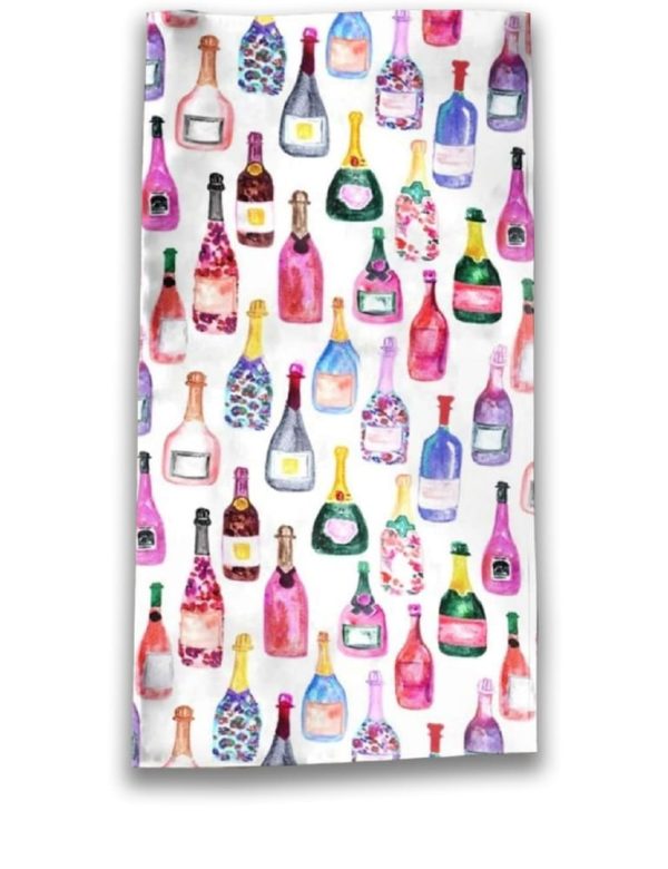 Watercolor Champagne Bottles Beach Towel