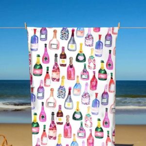 Watercolor Champagne Bottles Beach Towel1