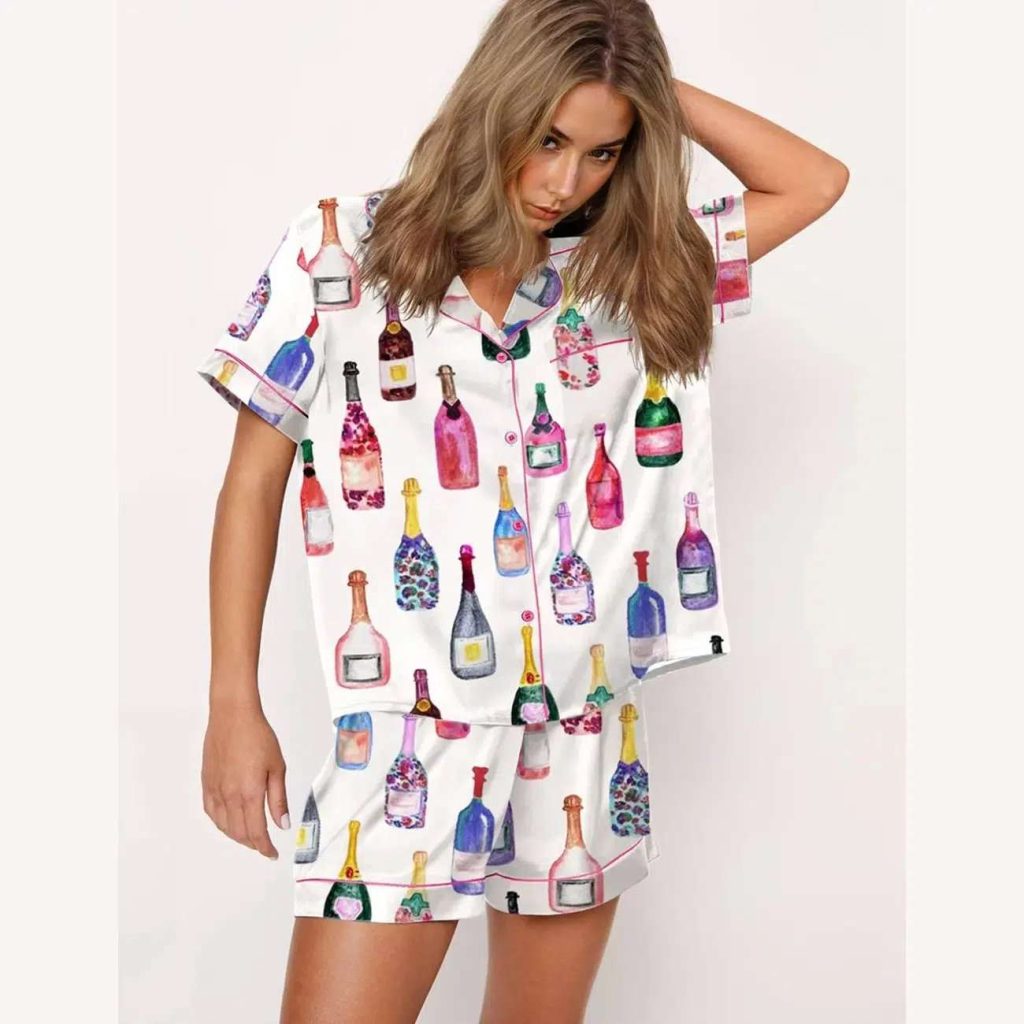 Watercolor Champagne Bottles Pajama Set