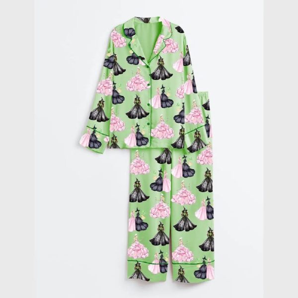 Wicked Print Long Sleeve Satin Pajama Set