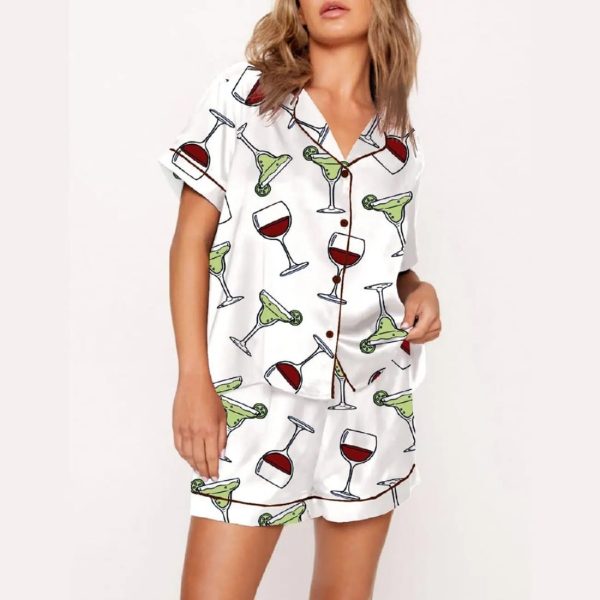 Wine Glass And Martini Print Pajama Set