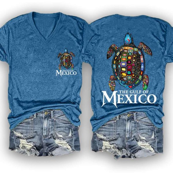 Women’s The Gulf Of Mexico Sea Turtle V-Neck Tee