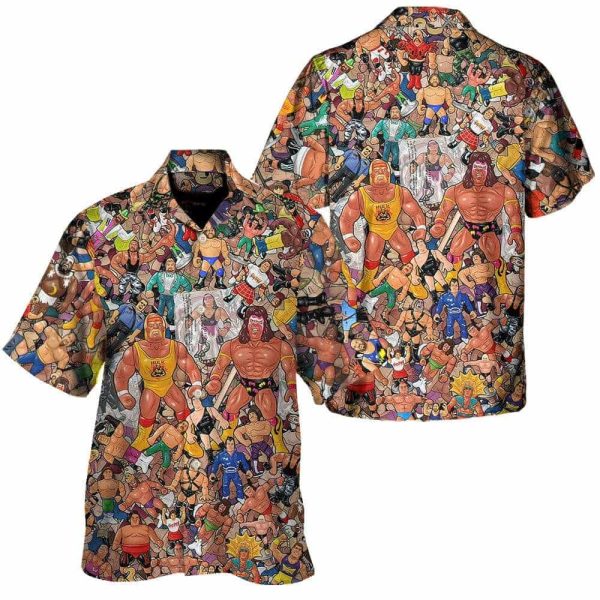 Wrestling Character Collage Art Hawaiian Shirt