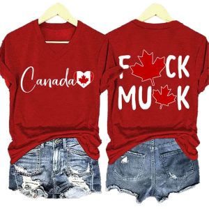 V neck Retro Love Canada Fuck Musk Print T Shirt