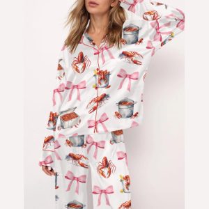 Crawfish Coquette Satin Pajama Set2