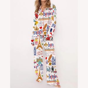 Paris Travel Satin Pajama Set1