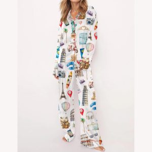 Travel Lover Satin Pajama Set1