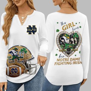 This Girl Loves Her Notre Dame V neck Long Sleeve Shirt