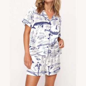 Vintage Sea Animals Satin Pajama Set