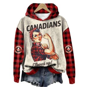 Canada Elbows Up Plaid Printed Hoodie