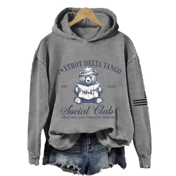 8647 Foxtrot Delta Tango Est 2025 Social Club Only You Can Prevent Fascism Hooded Sweatshirt