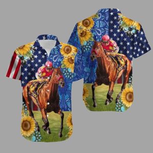 Kentucky Derby Horse Racing Sun Flower Hawaiian Shirt1