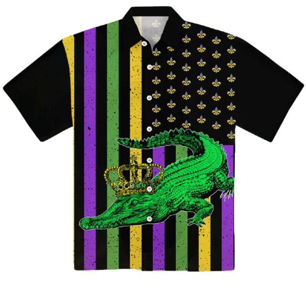 Alligator Mardi Gras Aloha Hawaiian Shirt