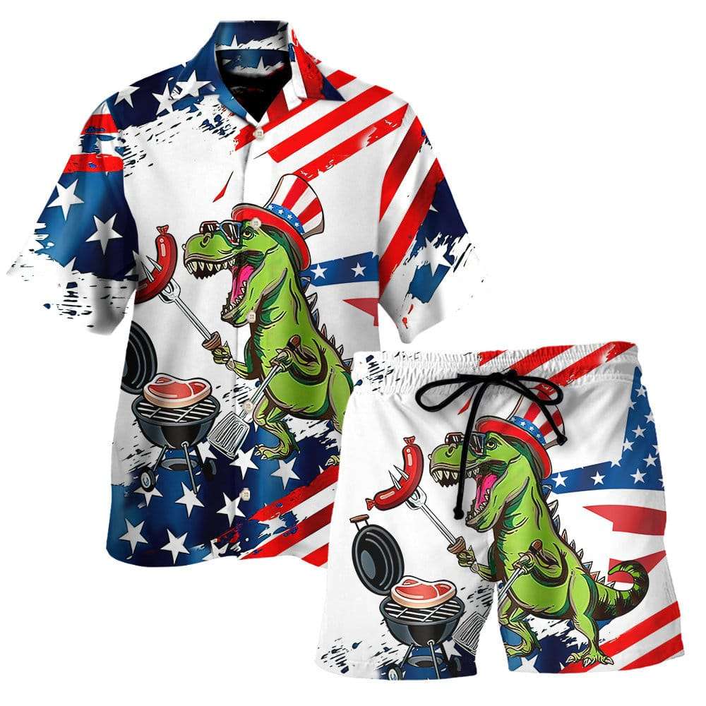 American Flag BBQ Dinosaur Hawaiian Shirt American Flag BBQ Dinosaur Hawaiian Shirt