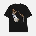 Andre Drummond Wearing Dirk Nowitzki Shooting His Signature Fadeaway Jumper Over Tim Duncan Shirt