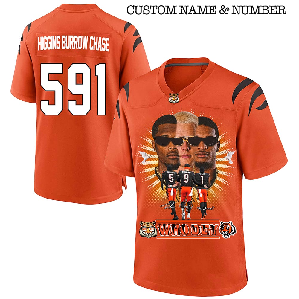 Bengals Higgins Burrow Chase Who Dey Football Jersey Bengals Higgins Burrow Chase Who Dey Football Jersey