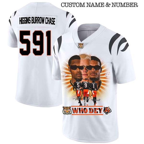 Bengals Higgins Burrow Chase Who Dey Football Jersey