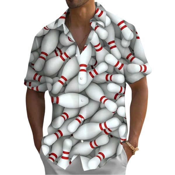 Bowling Print Men’s Pocket Short Sleeve Shirts