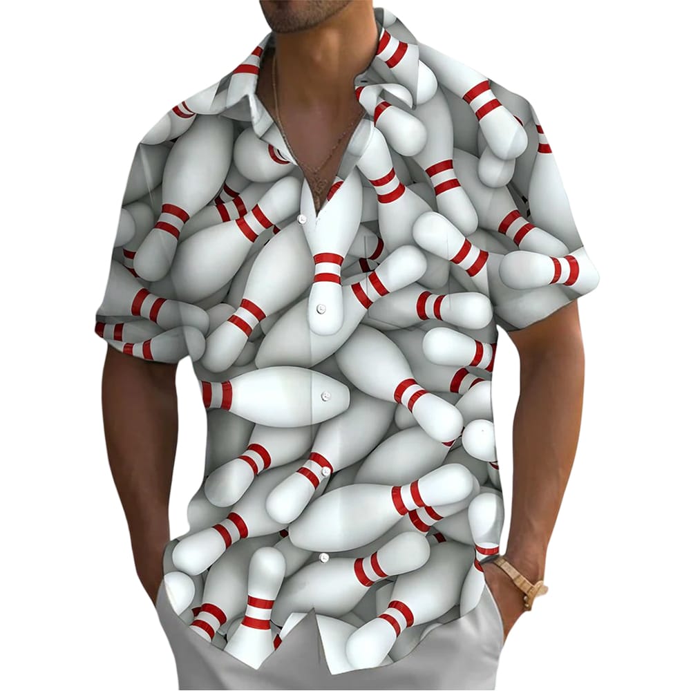 Bowling Print Mens Pocket Short Sleeve Shirts Bowling Print Men's Pocket Short Sleeve Shirts