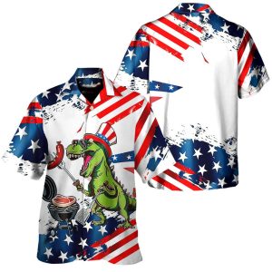American Flag BBQ Dinosaur Hawaiian Shirt1