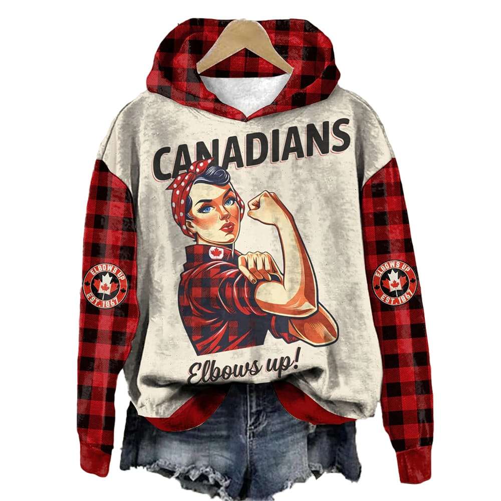 Canada Elbows Up Plaid Printed Hoodie Canada Elbows Up Plaid Printed Hoodie