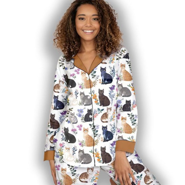 Cat Classic Pajama Set Charming Floral Cats