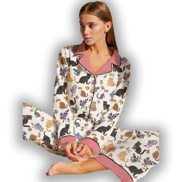 Cat Classic Pajama Set Garden Whiskers Pink