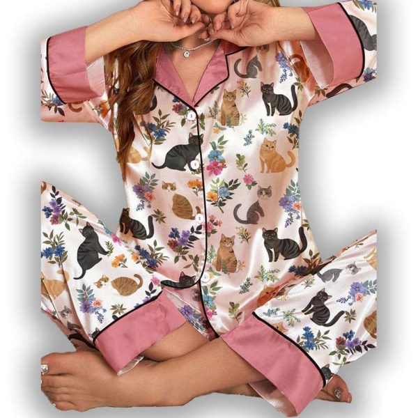 Cat Classic Pajama Set Garden Whiskers Pink