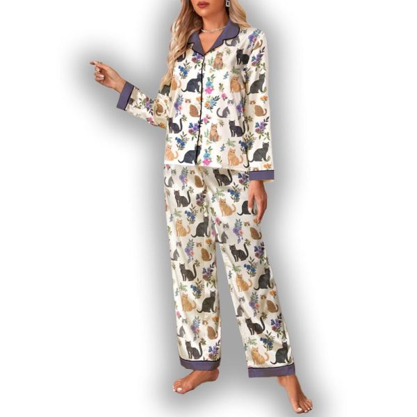 Cat Classic Pajama Set Garden Whiskers Purple