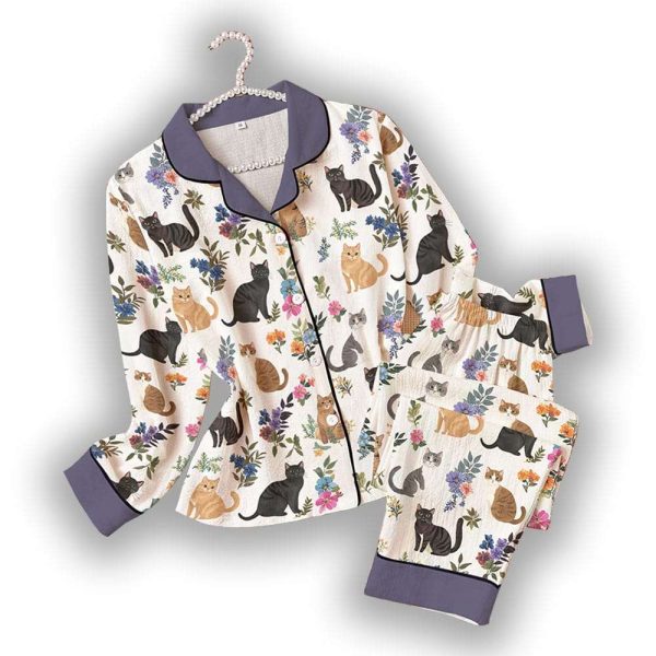 Cat Classic Pajama Set Garden Whiskers Purple